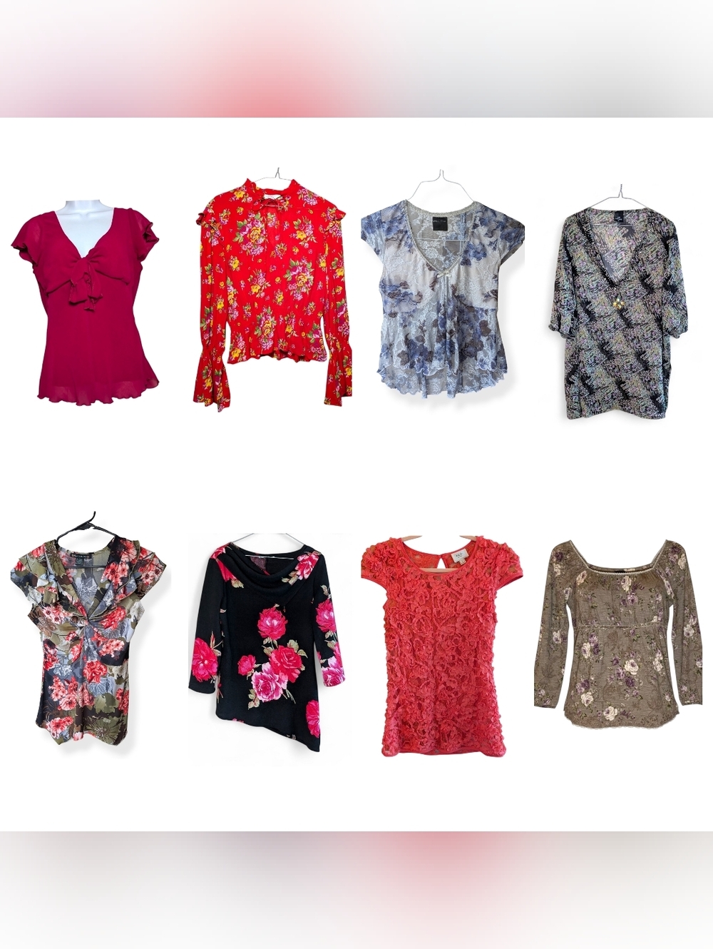Mixed Blouse Lot Bright Floral Tops Boho Romantic Fairy Sheer‎ Y2K Cottagecore